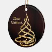 Kerstviering Glanzend Gouden Lint Boom Keramisch Ornament (Links)
