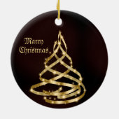 Kerstviering Glanzend Gouden Lint Boom Keramisch Ornament (Achterkant)