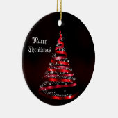 Kerstviering Glanzend Rode Lint Boom Keramisch Ornament (Rechts)