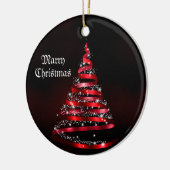 Kerstviering Glanzend Rode Lint Boom Keramisch Ornament (Links)
