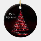 Kerstviering Glanzend Rode Lint Boom Keramisch Ornament (Achterkant)