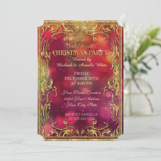 kerstviering Gold Glitter Sparkle Party nodigt uit Kaart (Staand voorkant)