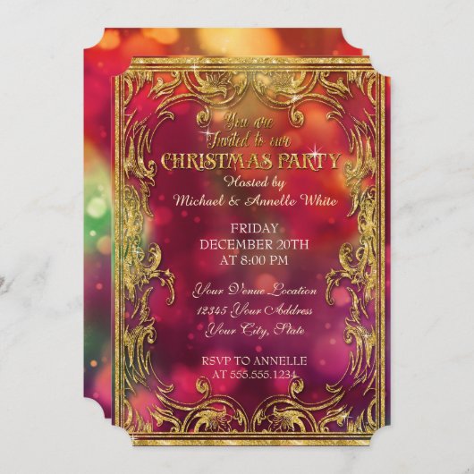 kerstviering Gold Glitter Sparkle Party nodigt uit Kaart (Voorkant / Achterkant)