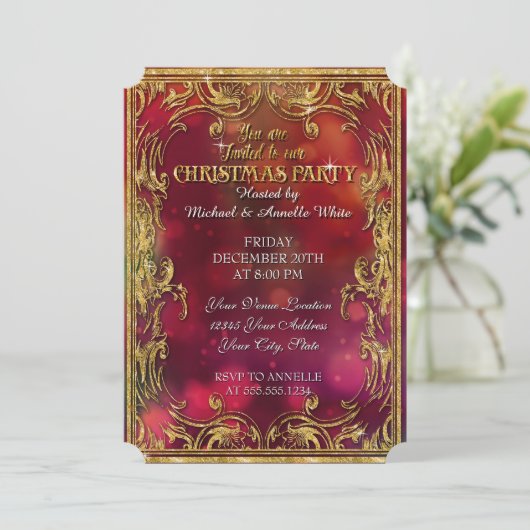 kerstviering Gold Glitter Sparkle Party nodigt uit Kaart (Staand voorkant)