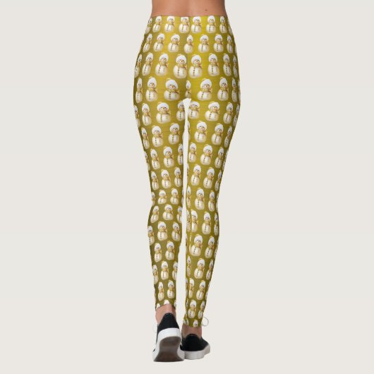 Kerstviering Gouden Sneeuwman Winter Vakantie Leggings (Achterkant)