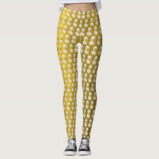 Kerstviering Gouden Sneeuwman Winter Vakantie Leggings (Voorkant)