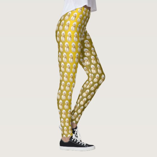 Kerstviering Gouden Sneeuwman Winter Vakantie Leggings (Rechts)