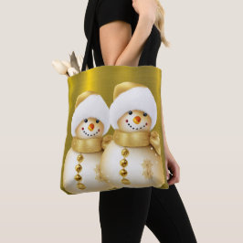 Kerstviering Gouden Sneeuwman Winter Vakantie Tote Bag
