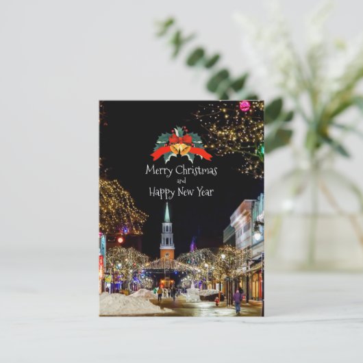 Kerstviering, heldere lichten en kerstballen briefkaart (Staand voorkant)