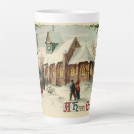 Kerstviering in een oude kerk met parochianen bij latte mok