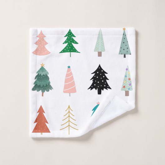 Kerstviering kunstwerk Kerstbomen Wit Bad Handdoek (Wasdoekje)