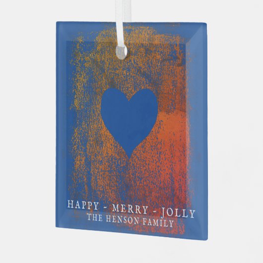 kerstviering met artistiek blauw hart glas ornament (Voorkant links)