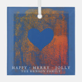kerstviering met artistiek blauw hart glas ornament (Voorkant)