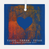 kerstviering met artistiek blauw hart glas ornament (Achterkant)