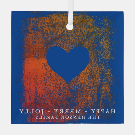 kerstviering met artistiek blauw hart glas ornament (Achterkant)