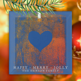 kerstviering met artistiek blauw hart glas ornament