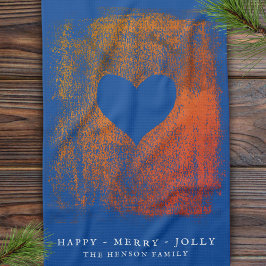 kerstviering met artistiek blauw hart theedoek
