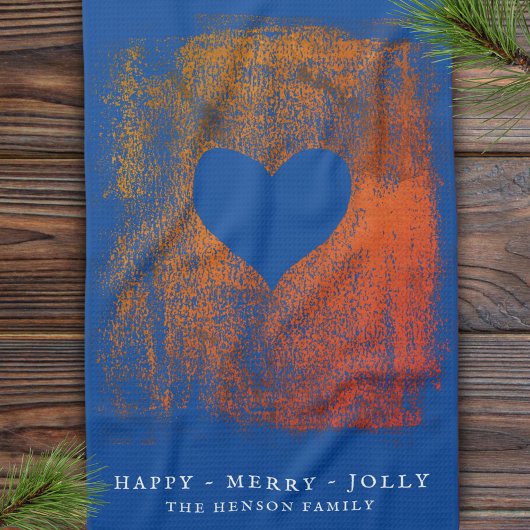 kerstviering met artistiek blauw hart theedoek