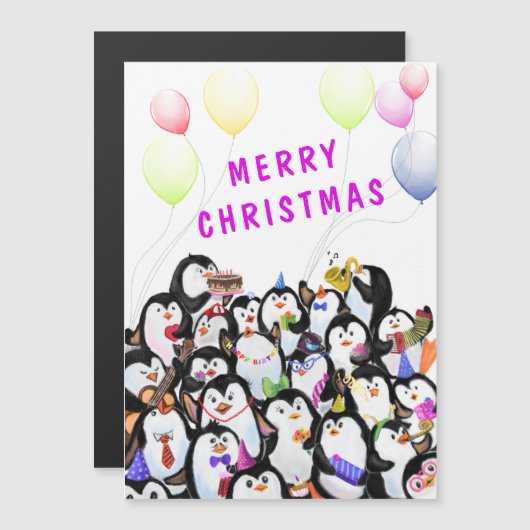 kerstviering met een magnetisch kaartje Pinguïns (Voorkant / Achterkant)