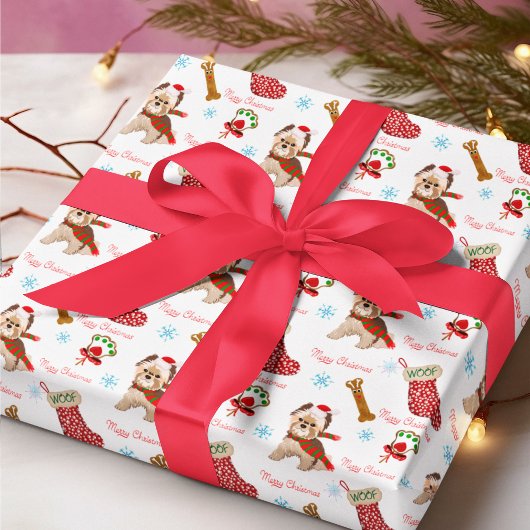 Kerstviering met Yorkie Cadeaupapier