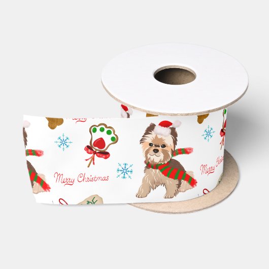 Kerstviering Met Yorkie Patroon Satijnen Lint (Spoel)