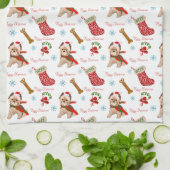 Kerstviering Met Yorkie Patroon   Theedoek (Gevouwen)