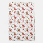 Kerstviering Met Yorkie Patroon   Theedoek (Verticaal)