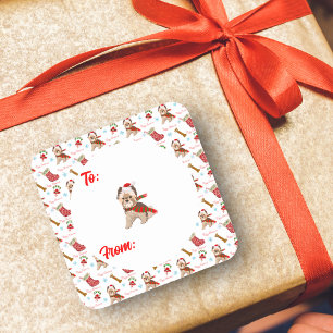 Kerstviering Met Yorkie Patroon Vierkante Sticker
