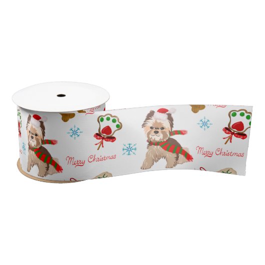 kerstviering met Yorkie Pattern Satijnen Lint (Spoel)