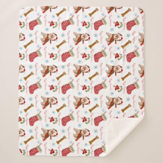 kerstviering met Yorkie Pattern Sherpa Deken (Voorkant)