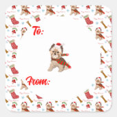 kerstviering met Yorkie Pattern Vierkante Sticker (Voorkant)