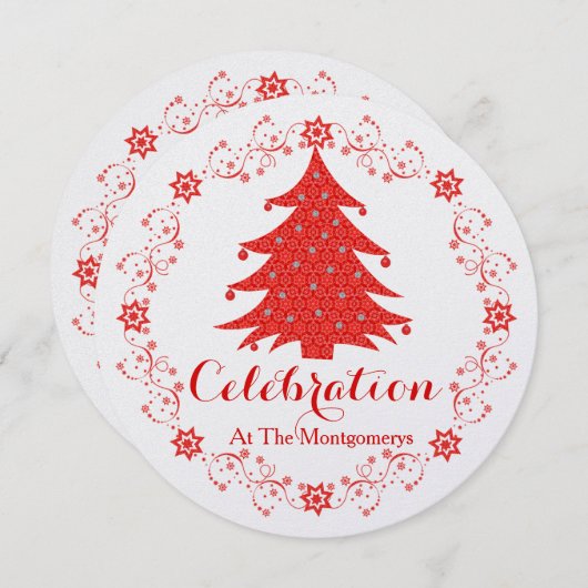 Kerstviering Party Tree Custom Invitation Kaart (Voorkant / Achterkant)