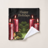 Kerstviering Rode Kaarsen Winter Feestdagen Bad Handdoek (Wasdoekje)