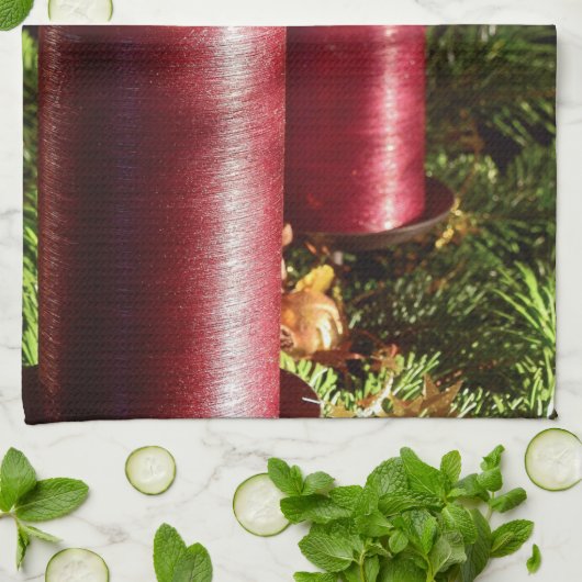 Kerstviering Rode Kaarsen Winter Feestdagen Theedoek (Gevouwen)