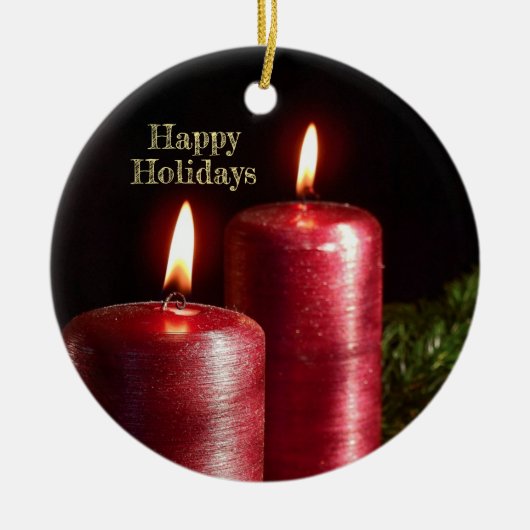 Kerstviering Rode Kaarsen Winter Vakanties Keramisch Ornament (Voorkant)