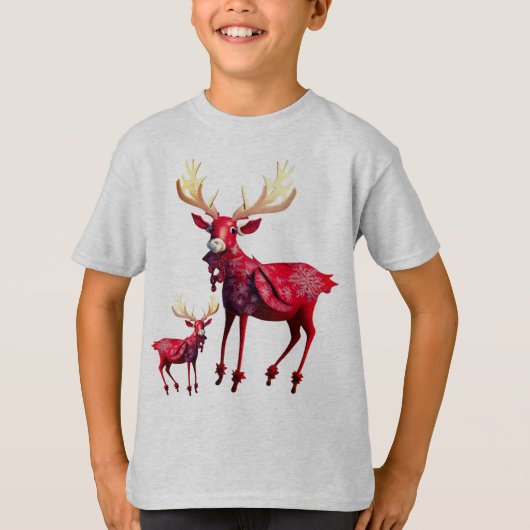 Kerstviering Rode Rendier Stijlvol T-shirt (Voorkant)