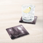 Kerstviering Roze Bomen Paarse Elegant Kartonnen Onderzetters (Insitu)