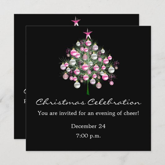 kerstviering roze-Thleed Uitnodiging (Voorkant / Achterkant)