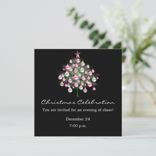 kerstviering roze-Thleed Uitnodiging (Staand voorkant)