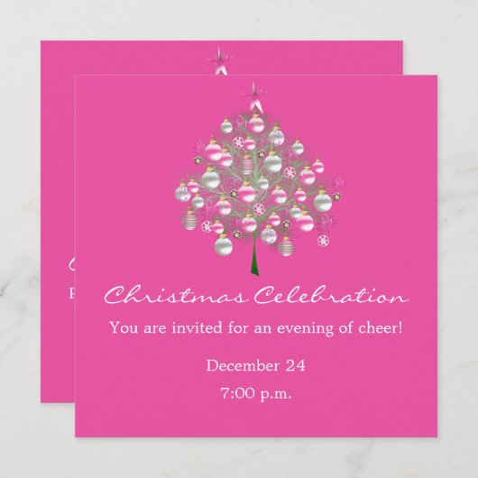 kerstviering roze-Thleed Uitnodiging (Voorkant / Achterkant)