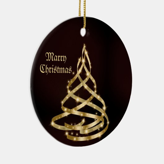 Kerstviering Shiny Golden Ribbon Tree Keramisch Ornament (Rechts)