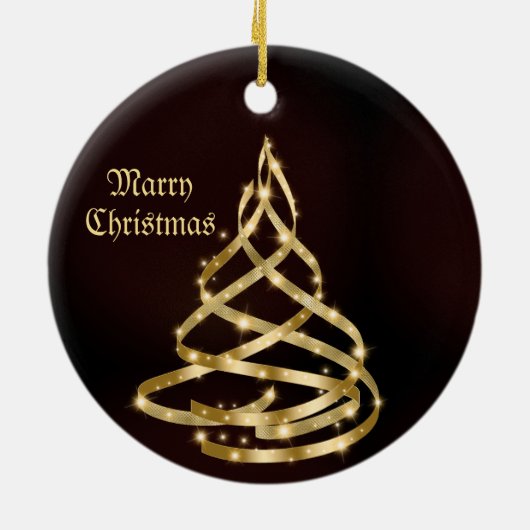 Kerstviering Shiny Golden Ribbon Tree Keramisch Ornament (Achterkant)