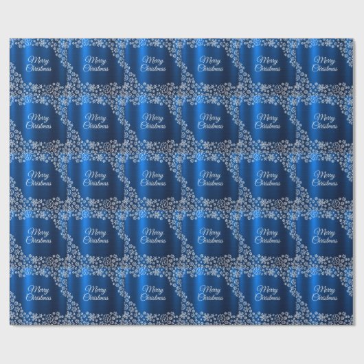 Kerstviering Witte Sneeuwvlokken Marine Blauw Cadeaupapier (Vlak)
