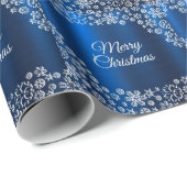 Kerstviering Witte Sneeuwvlokken Marine Blauw Cadeaupapier (Rol Hoek)