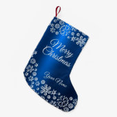 Kerstviering Witte Sneeuwvlokken Marine Blauw Kleine Kerstsok (Voorkant (Hangend))