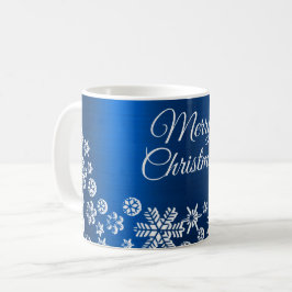 Kerstviering Witte Sneeuwvlokken Marine Blauw Koffiemok