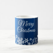 Kerstviering Witte Sneeuwvlokken Marine Blauw Koffiemok (Center)