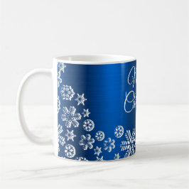 Kerstviering Witte Sneeuwvlokken Marine Blauw Koffiemok