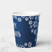 Kerstviering Witte Sneeuwvlokken Marine Blauw Papieren Bekers (Achterkant)