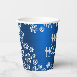 Kerstviering Witte Sneeuwvlokken Marine Blauw Papieren Bekers